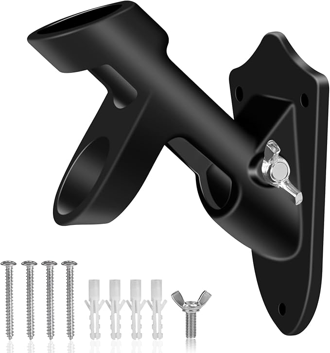 Flag Pole Holder Brackets, BONWIN 1" Flag Pole Mounting Bracket with Hardwares for House Wall Mount, 1" Inner Diameter, Two Positions & Aluminium Alloy, Rust Free Coated (Black - 1 Pack)