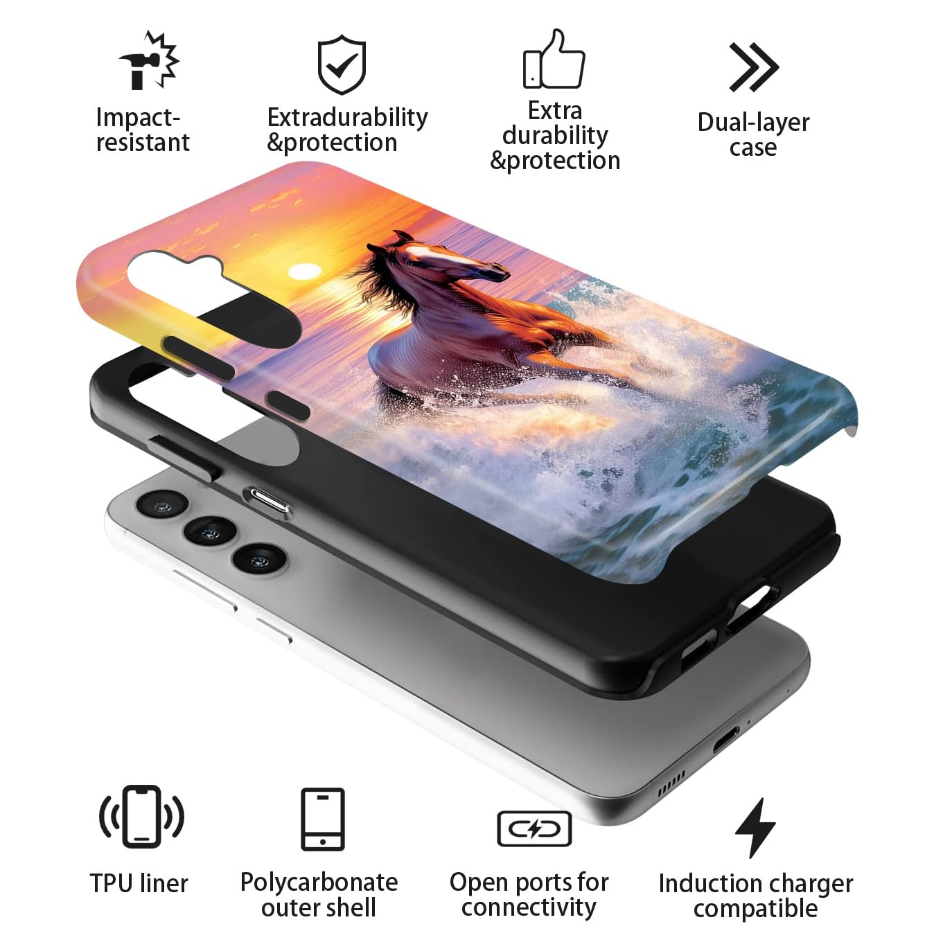 Ziskgzo Compatible For Samsung Galaxy A36 5G Case, 2 Layer Hard Shell Silicone Cover 2 In 1 Shockproof Protective Phone Case,Hor