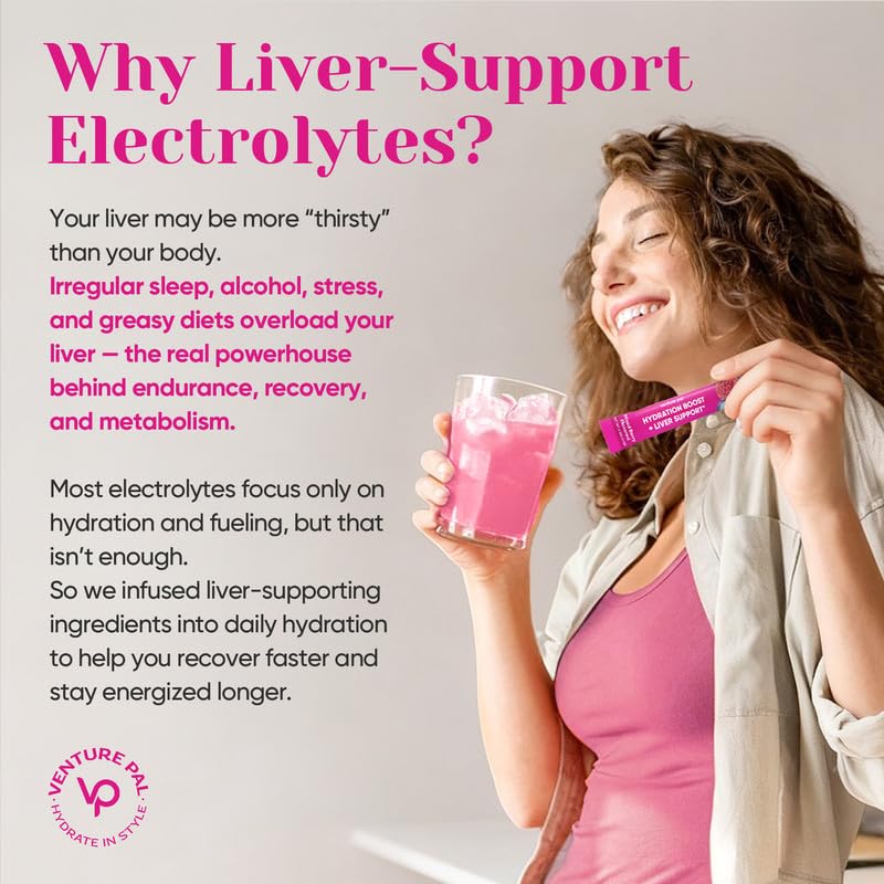Venture Pal Hydration Packets + Liver Support- Liquid Daily IV Electrolyte Powder Packets with 7 Electrolytes & 5 Vitamin...