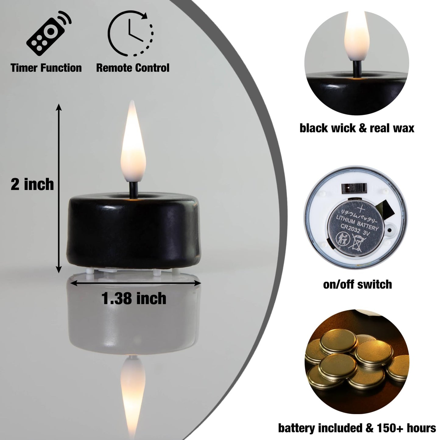 Eywamage Black Flameless Wax Tealights with Remote Batteries, Flickering LED Halloween Tea Candles Set of 10