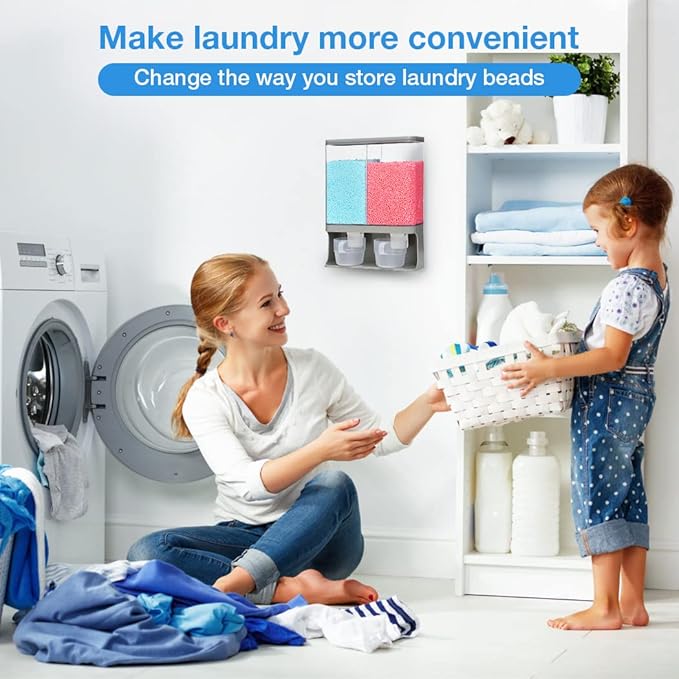 Conworld Laundry Detergent Dispenser, Wall-Mounted Scent Booster Beads Dispenser for Laundry Room Organization and Storage, Rice Dispenser, Suitable for Laundry Beads, Grey