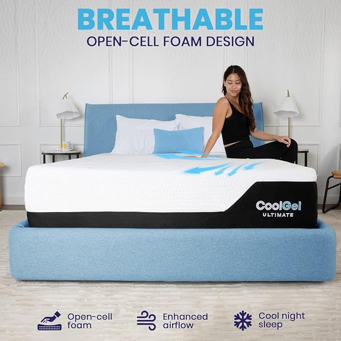 Cool Gel Chill 14 Inch Medium Firm Memory Foam Mattress Twin XL Size, with Bonus Cool Gel Memory Foam Bed Pillow, 14" with Pressure Relief, CertiPUR-US Certified, Cooling Twin XL Mattress in a Box