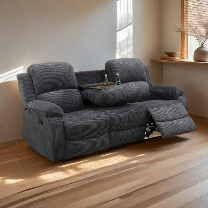 A Ainehome Living Room Furniture Set Recliner Sofa Set Loveseat Chair Furniture Sofa Set Grey Corduroy for Living Room/Rv/House/Theater Seating (A-Dark Grey Corduroy, Sofa(3seater))