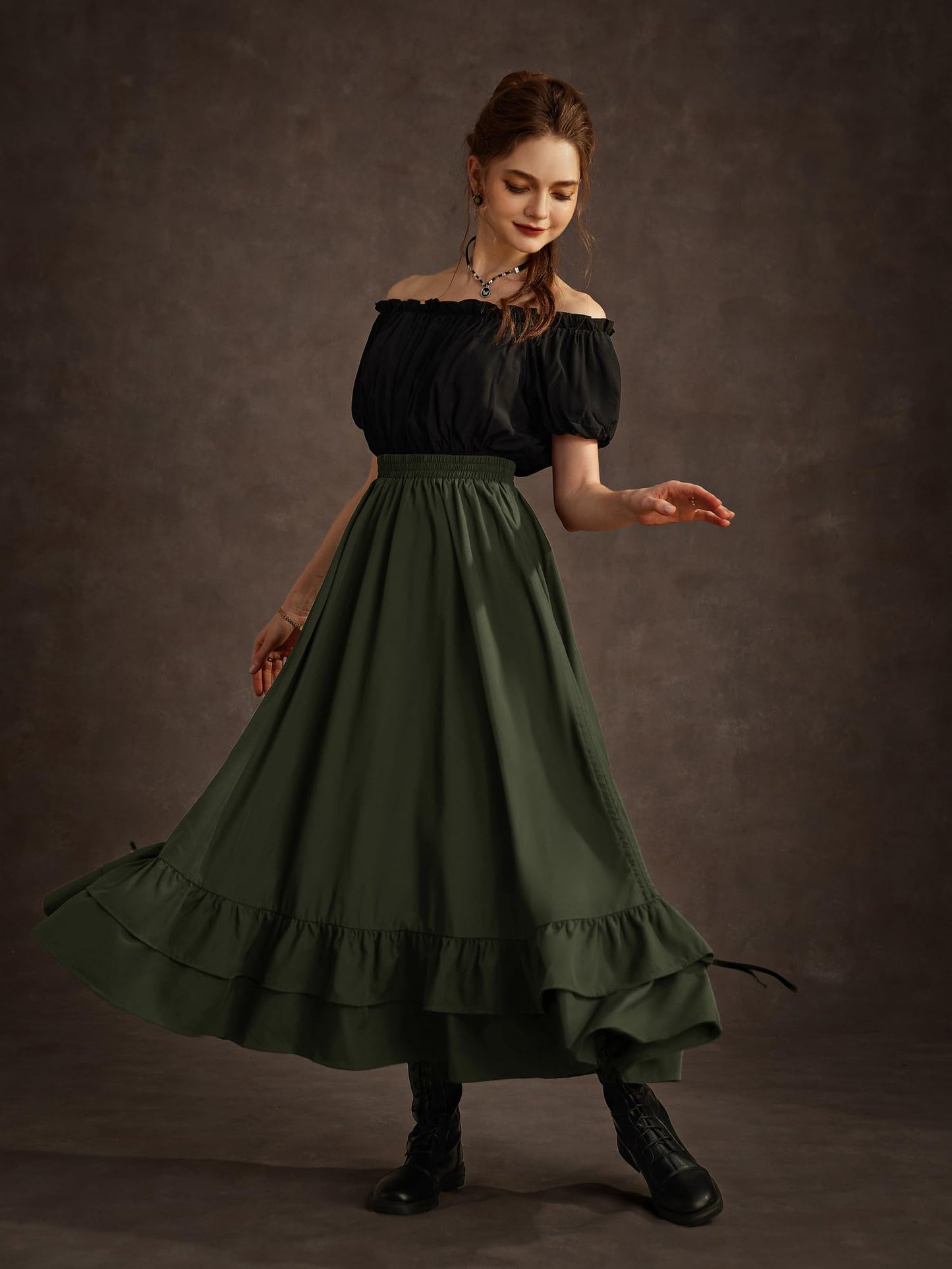 Scarlet Darkness Womens Renaissance Skirt Layered Olive Green Skirt for Ren Faire Olive Green S