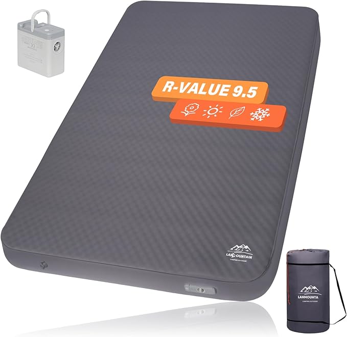LANMOUNTAIN Self Inflating Sleeping Pad,Double Camping Mattress w/Detachable Electric Pump,4 - Inch Thick Memory Foam for ...