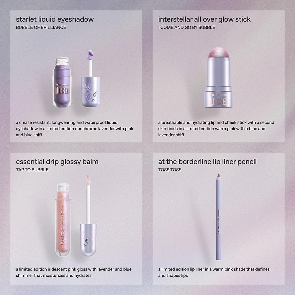 r.e.m. beauty by Ariana Grande Wicked: For Good | Glinda Makeup Set | Waterpoof Eye Shadow, All Over Glow Stick, Creamy Lip Liner, Glossy Lip Balm | 4 Full Size Products