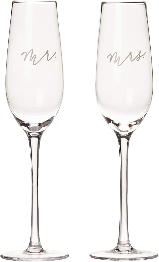 Pearhead Mr. & Mrs. Champagne Flute Set - Elegant His and Hers Wedding Toasting Glasses for Unforgettable Celebrations, Br...