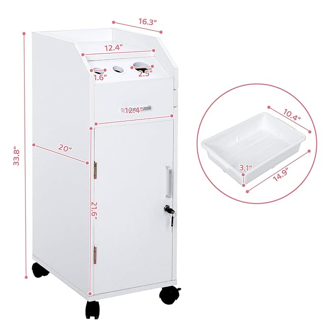 Winado Hair Salon Storage Cart with Wheels & 3 Hair Dryer Holders & 4 Drawers & Lock & 2 Keys, Hairdressing Tools Station Mobile Makeup Case, SPA Utility Trolley (White)