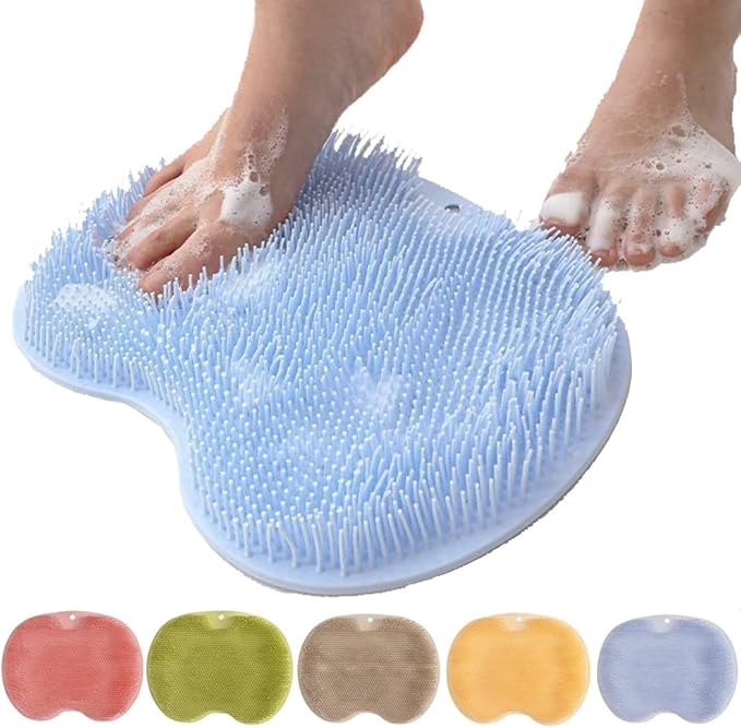 Silicone Shower Foot Scrubber Mat, 2025 New Shower Foot Back Scrubber Massage Pad Back Cleaning Pad, Upgrade Shower Foot Scrubber Mat with Non-Slip Suction Cups Back Bath (Blue)