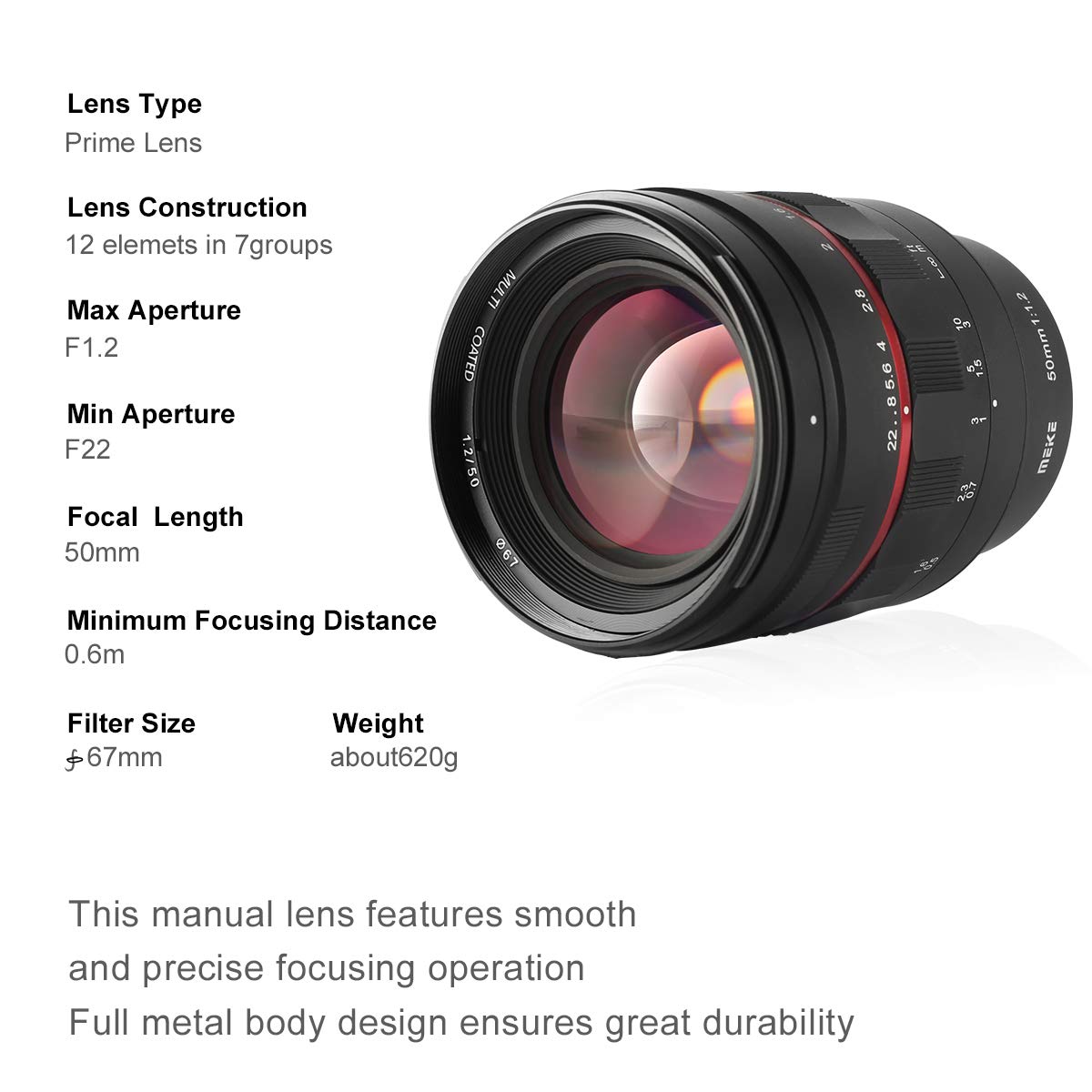 MEKE 50mm F1.2 Large Aperture Full Frame Manual Focus Lens for Sony E Mount Cameras