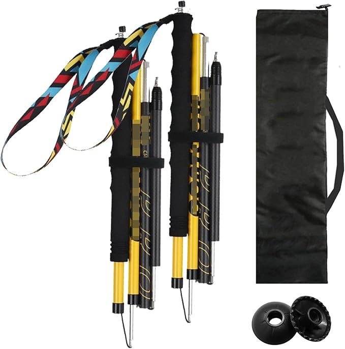 Set of 2 Folding Hiking Poles, Ultralight Collapsible Carbon Fiber Hiking Poles, EVA Foam Grip, with Anti-Shock and Quick ...