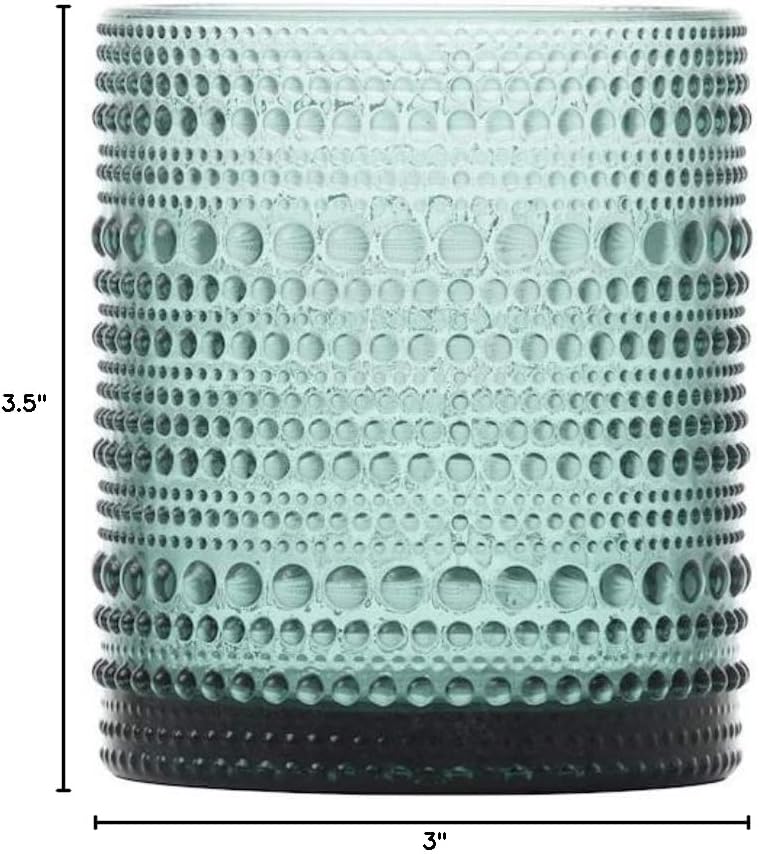 Fortessa Jupiter Beaded Hobnail Glass, 10 Ounce Double Old Fashioned (Set of 6), Sage Green