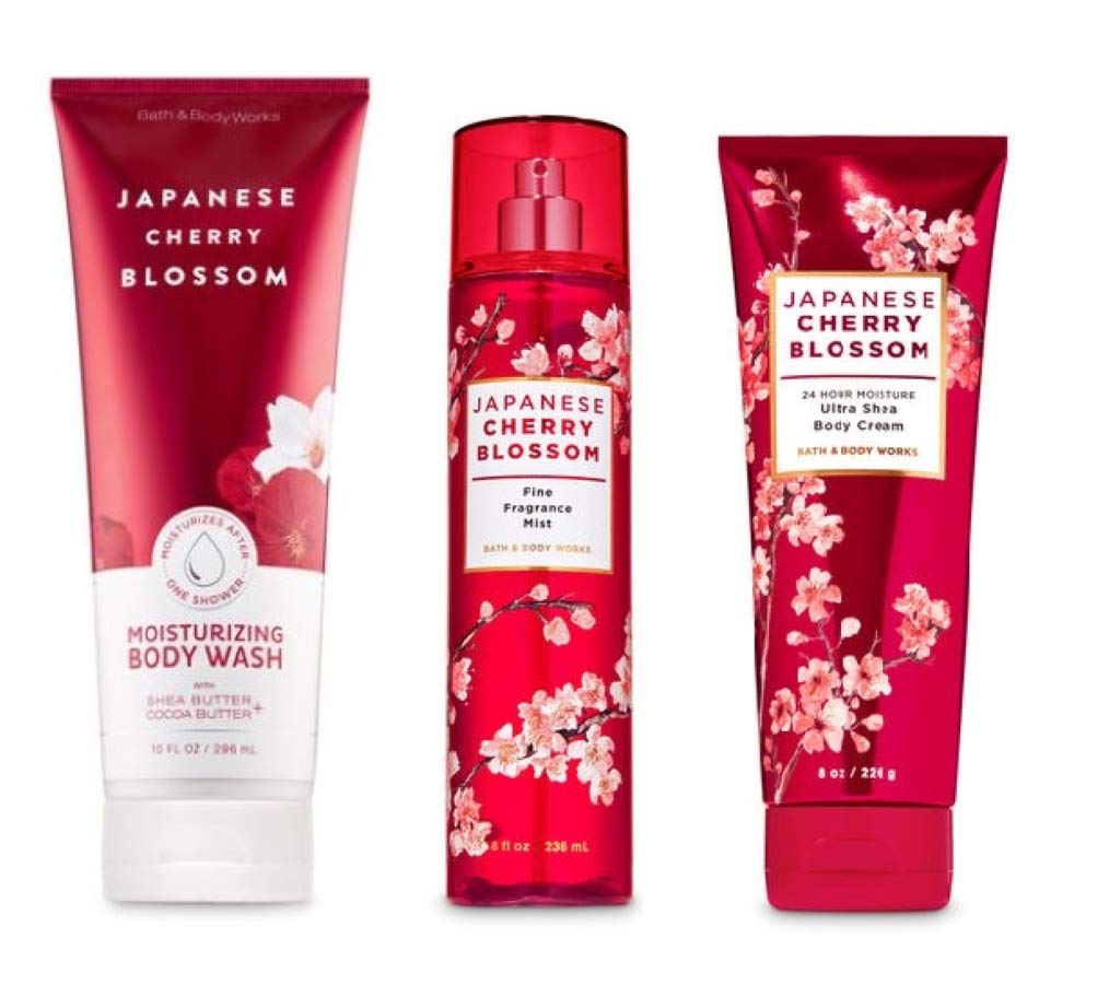 Bath and Body Works - Japanese Cherry Blossom - Moisturizing Body Wash, Fine Fragrance Mist and Ultra Shea Body Cream - 3 pc - G