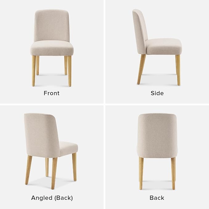 mopio Logan Upholstered Beige Parson Dining Chair Set of 4, Modern Farmhouse Solid Light Oak Wood with Ergonomic Curved Back Rest for Dining Room and Kitchen