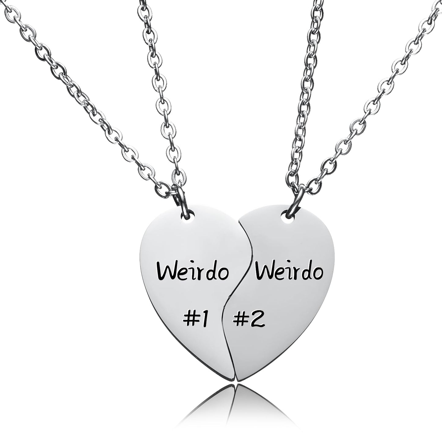 HOFOYA Best Friends Necklaces Weirdo 1# Weirdo 2# Split Heart Matching Necklace Set 2 Bestie Pendant BFF Necklace for 2 Friendsh