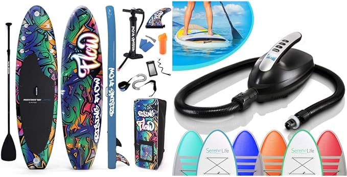 SereneLife Inflatable Stand Up Paddle Boardwith Premium SUP Accessories & Carry Bag | Wide Stance & Serene Life Digital El...