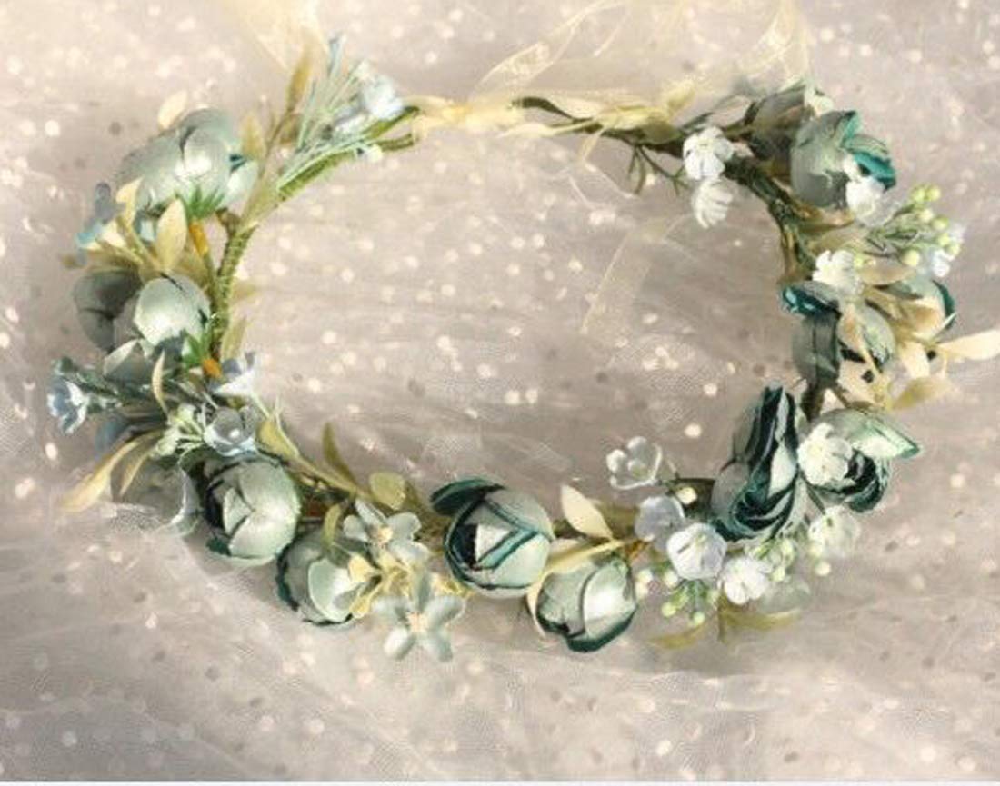 DreamLily Girls Camellias Flower Crown Birthday Photo Pops Hair Wreath Wedding Festival Floral Headpiece XM11 (Blue)