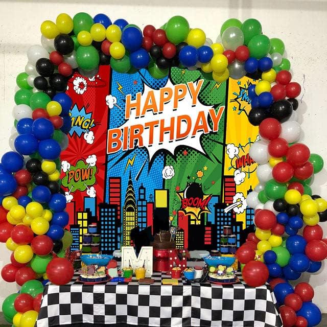 Generic Superhero Photo Backdrop (5x3FT, Colourful Vinyl) - Superhero Theme Birthday Party Backdrop for Boys Cake Table De...