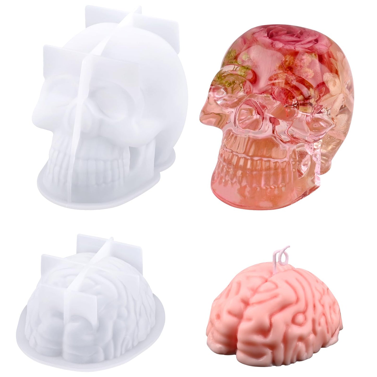 Actvty Skull and Brain Silicone Molds for Resin Casting, Halloween DIY Crafts, Candle, Soap, Chocolate, Jelly - Party Decor