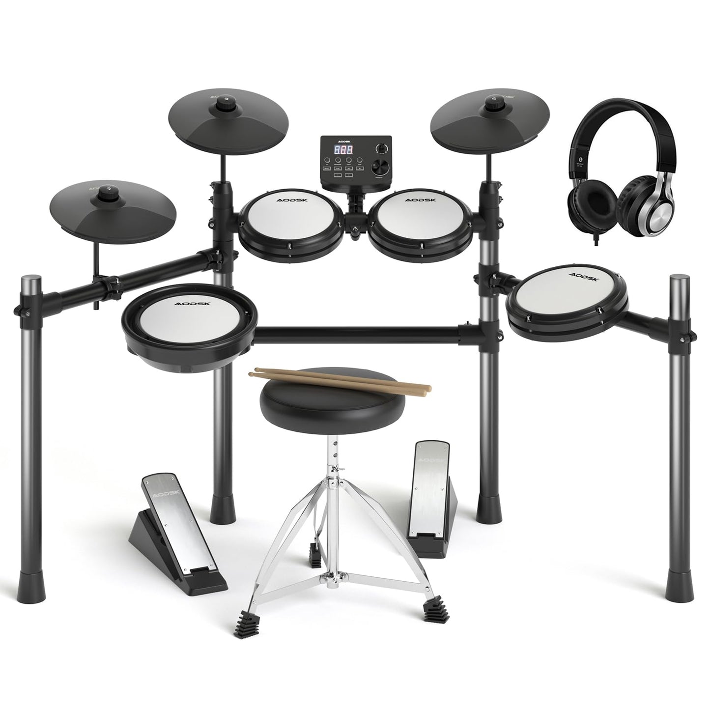 AODSK Electric Drum set for Adults Beginner with 225 Sounds and 15 Drum Kits,USB MIDI,Silent Mesh Drum Set with Heavy Duty Pedal