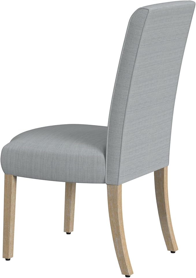 Homepop Scalloped Detail Dining Chair|Upholstered Parsons Dining Chairs |Decorative Home Furniture, Light Gray Woven (Set of 2)