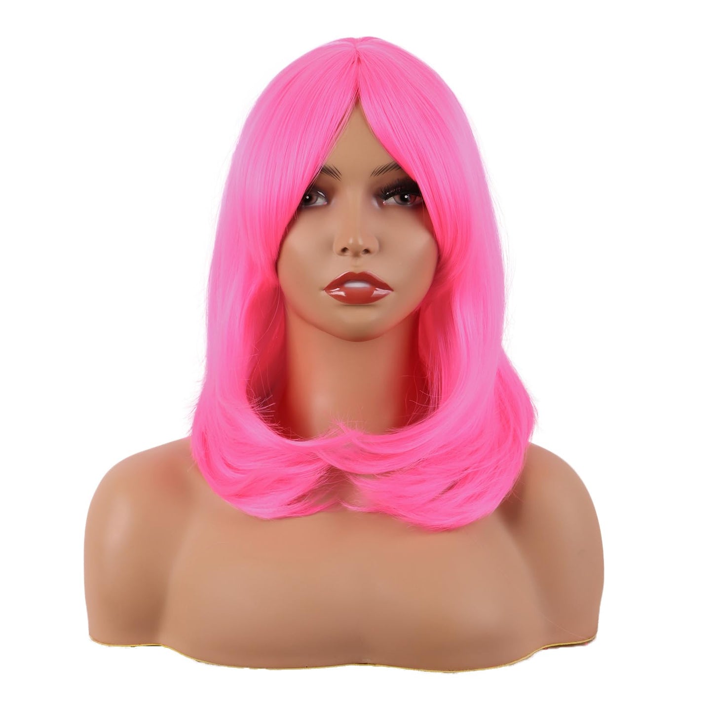 MapofBeauty 18 Inch/45 cm Layered Bangs Straight Synthetic Fiber Shoulder Length Hair Daily Use Wig (Neon Pink)