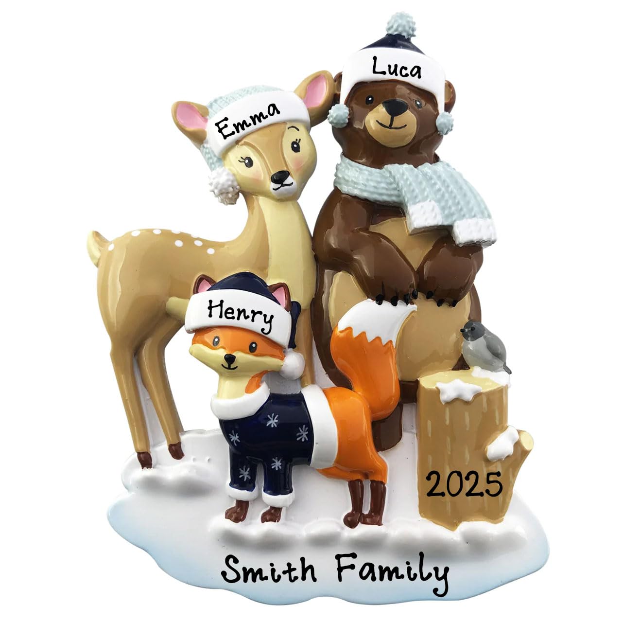 2025 Family of 3 Personalized Christmas Tree Hanging Ornament - Hand Customized Woodland Zoo Animals Fox Reindeer Bear Decorative Ornament (Family of 3)
