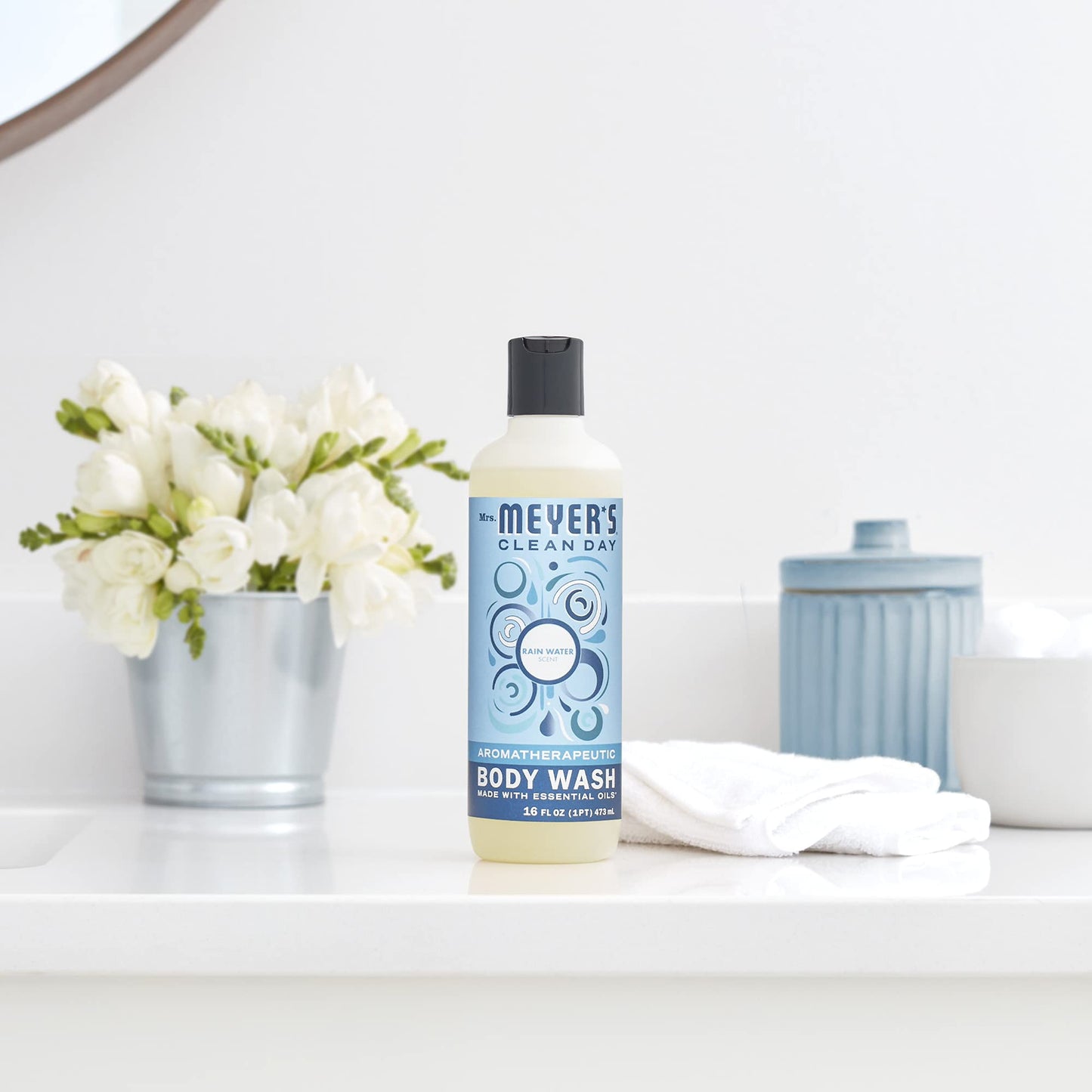 MRS. MEYER'S CLEAN DAY Moisturizing Body Wash for Women and Men, Biodegradable Shower Gel Formula Made with Essential Oils, Rain