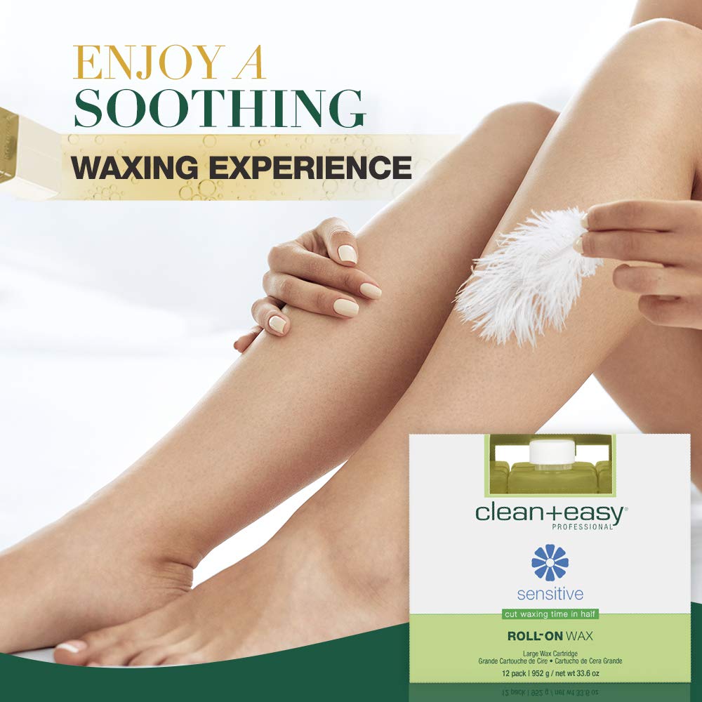 Clean + Easy Large Sensitive Roll On Wax Refill - Large Wax Refill for Cartridges, Quick & Easy Hair Removal, 12 Pack
