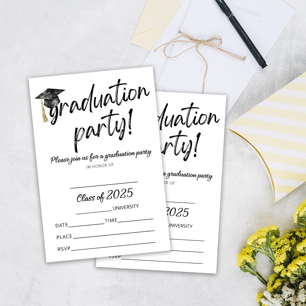 YKYENR 4"x6" Graduation Invitation - 20pcs Invites Card With Envelope - University, Master Graduation Fill-in Style Invitation Card - Class Of 2025 Congratulations Graduation Party Supplies - A01