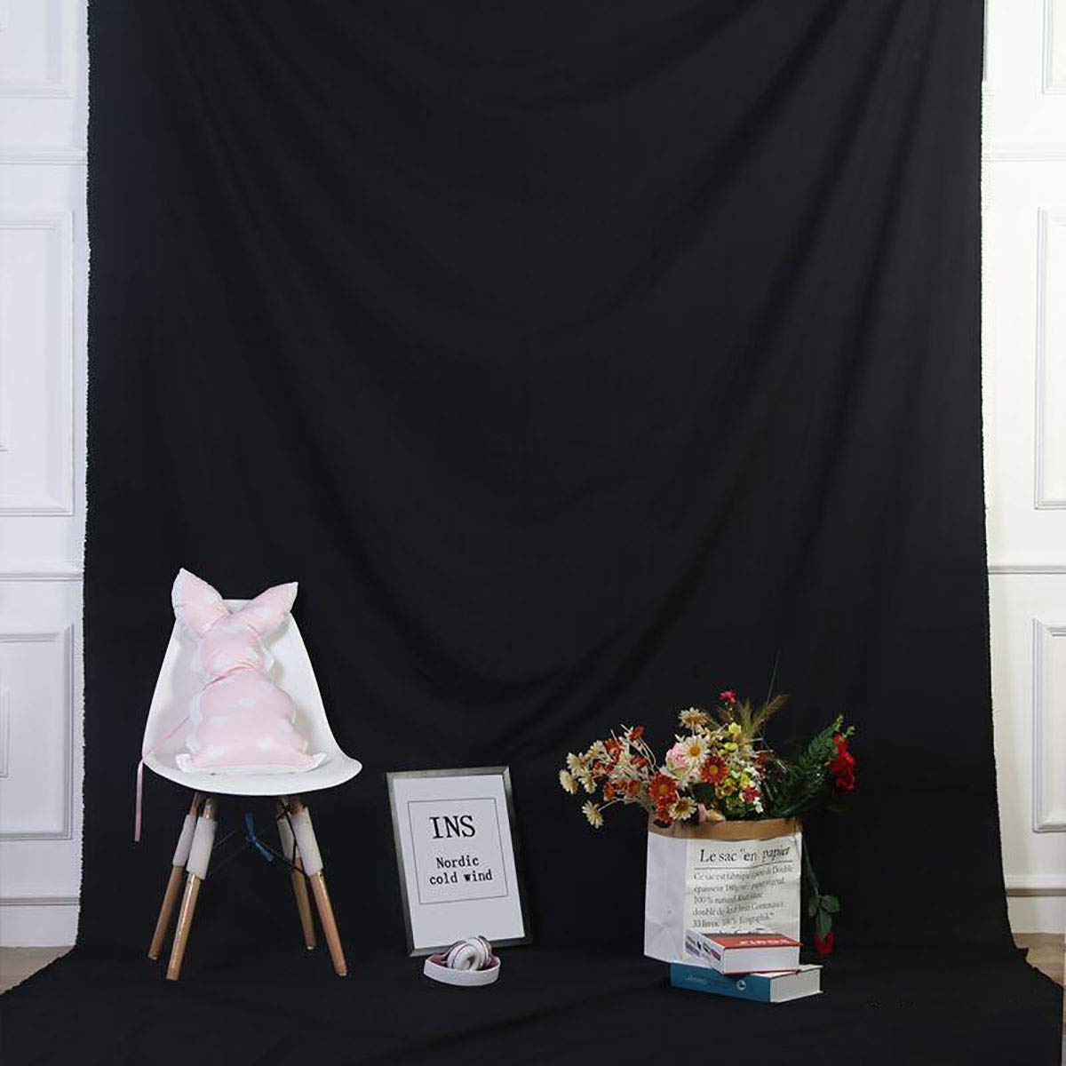 HMTfoto Black Backdrop for Photography Durable Fabric Background Photo Backdrop Video Photography Studio (5x7ft, Black)