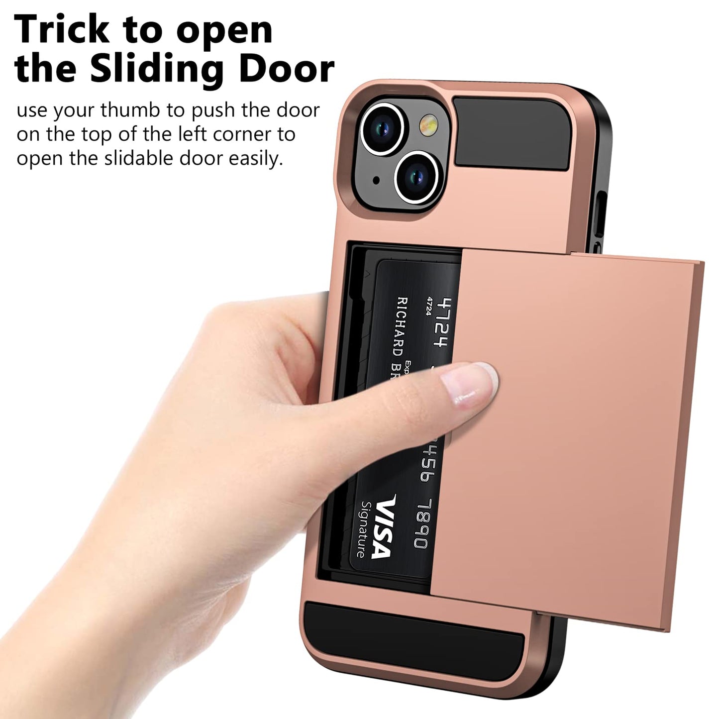 Vofolen Case Compatible With Iphone 15 With Card Holder, Dual Layer Shockproof Wallet Phone Case, Hidden Card Slot Sliding Prote