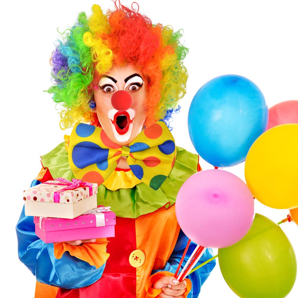 jiebor Clown Costume Set Clown Rainbow Wig Nose Bow Tie White Gloves Accessories for Parties Carnivals Pretend Play Women Men Adults