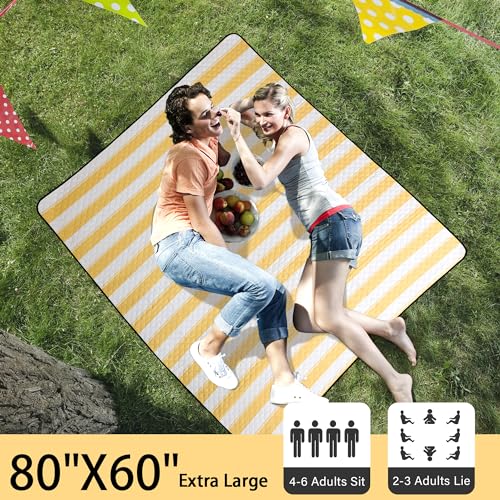 HX&OD Extra Large Picnic Outdoor Blanket, 80”x60” Waterproof Picnic Mat Foldable Camping Blanket Portable with Carry Strap...
