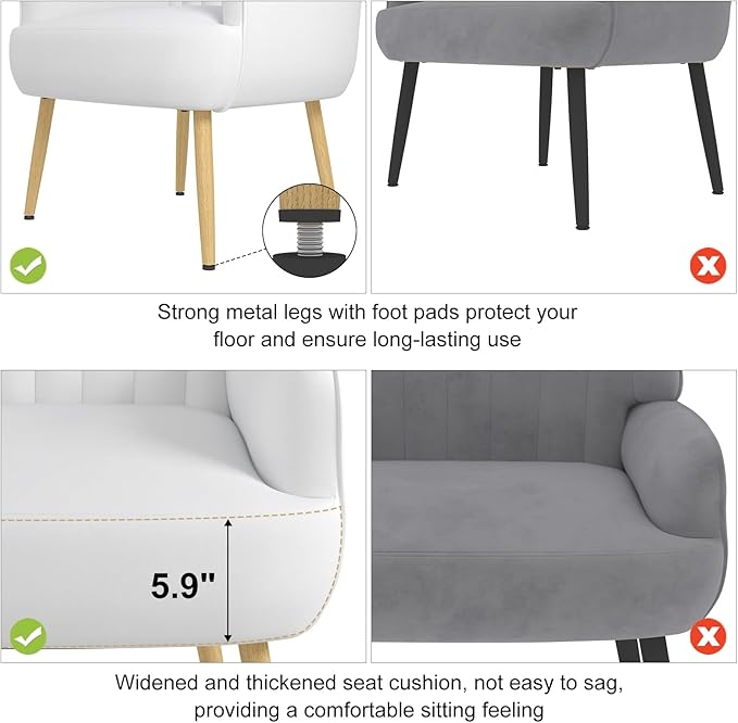 Holiway Velvet Accent Chair, Modern Upholstered Single Living Room Chairs with Tufted Back, Cozy Sofa Side Armchair with Metal Legs for Bedroom/Office/Reading Room, Beige