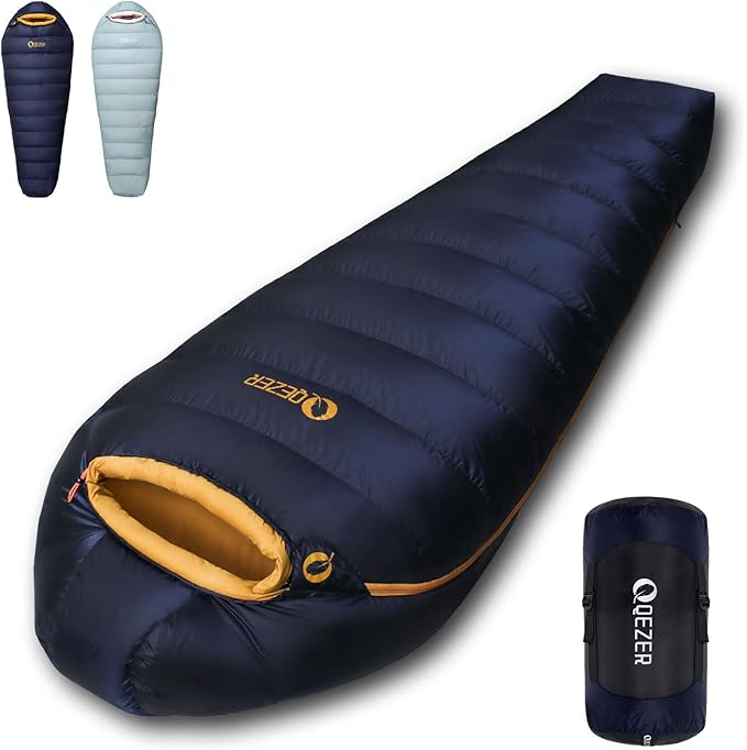 QEZER Down Sleeping Bag for Adults with 620 Fill Power Down Ultralight Mummy Backpacking Sleeping Bag