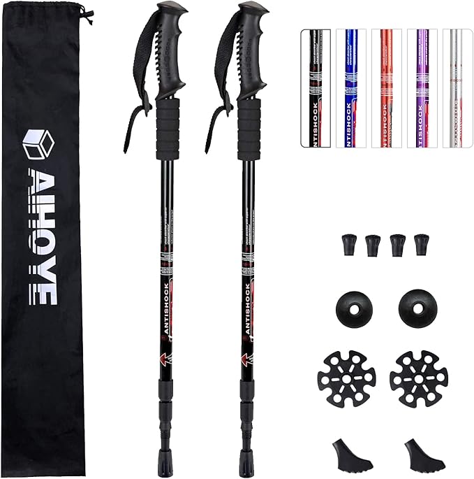 Aihoye Hiking Trekking Poles, 2 Pack Collapsible, Lightweight, Anti Shock, Walking Sticks, Adjustable Hiking Pole for Men ...