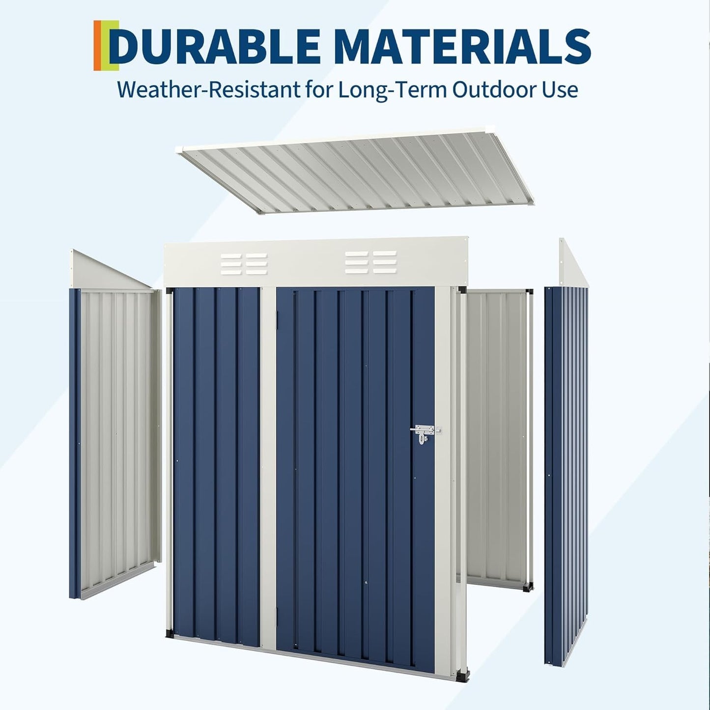 5x3 ft Outdoor Storage Shed & Tool Shed, Metal Garden Shed with Sloping Roof and Lockable Door, Compact Utility Shed for Backyard, Patio, Garden Storage, Blue