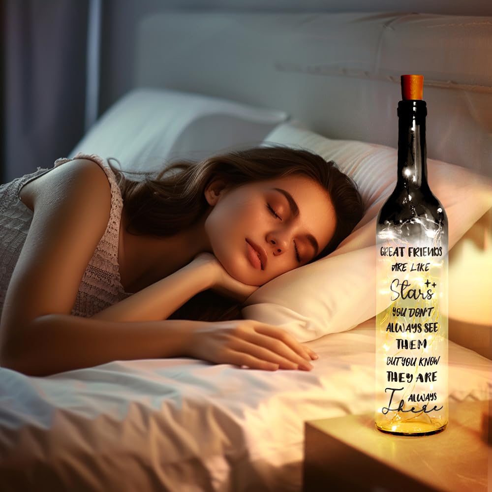 Healemo 2025 Unique Friendship Gifts for Women - Wine Bottle Lights with Cork, Birthday Friendship Gift Ideas for Women Who Have Everything Girls Boys (Black)