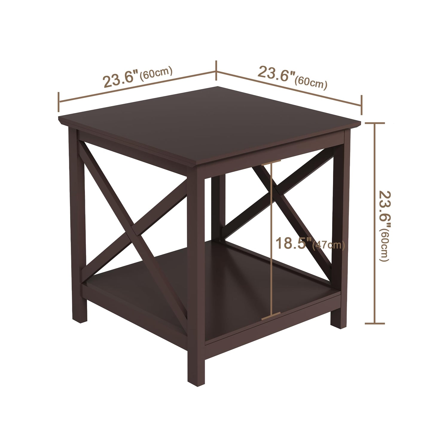 ChooChoo End Table, 24 Inch End Table with 2-Tier Storage Shelf, Side Table for Living Room, Wood Nightstand for Bedroom, Office, Painted Surface, Espresso