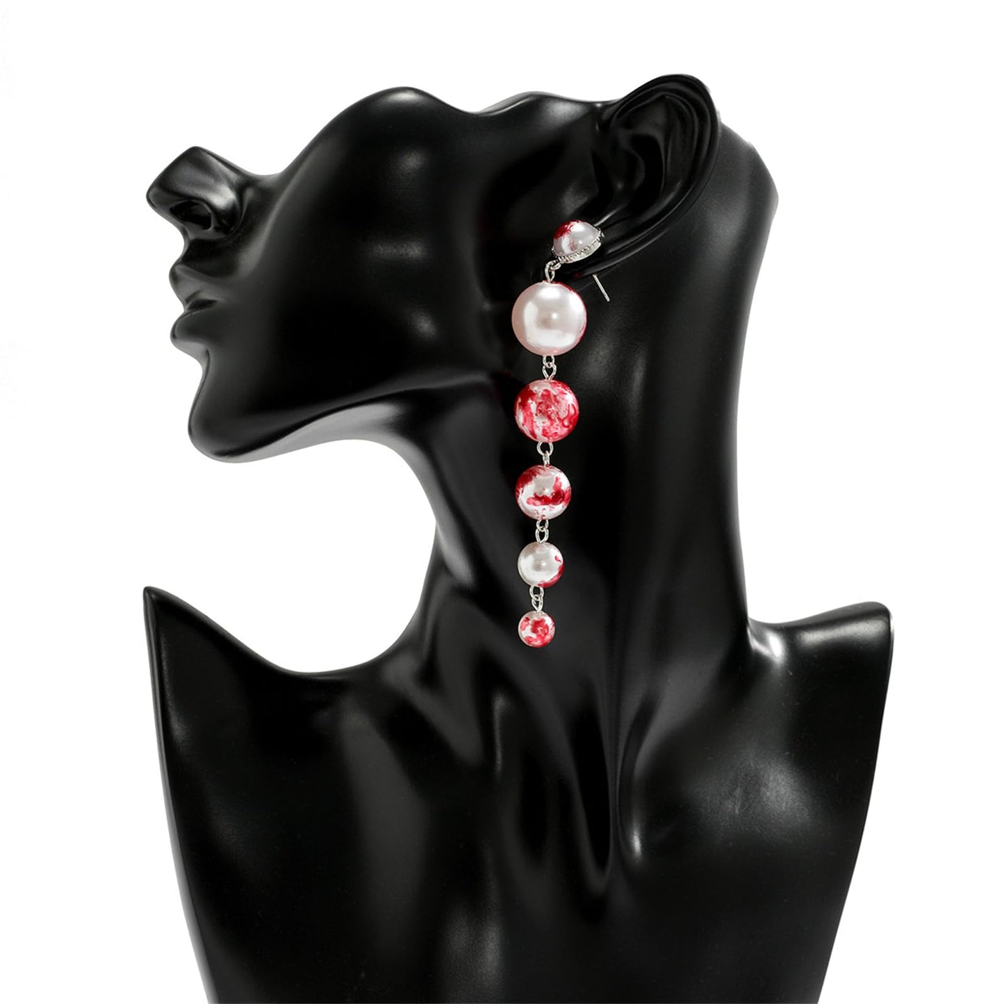 Halloween Necklace Dripping Blood Fake Pearls Halloween Party Choker Necklace Vampire Party Costume (Earrings A)