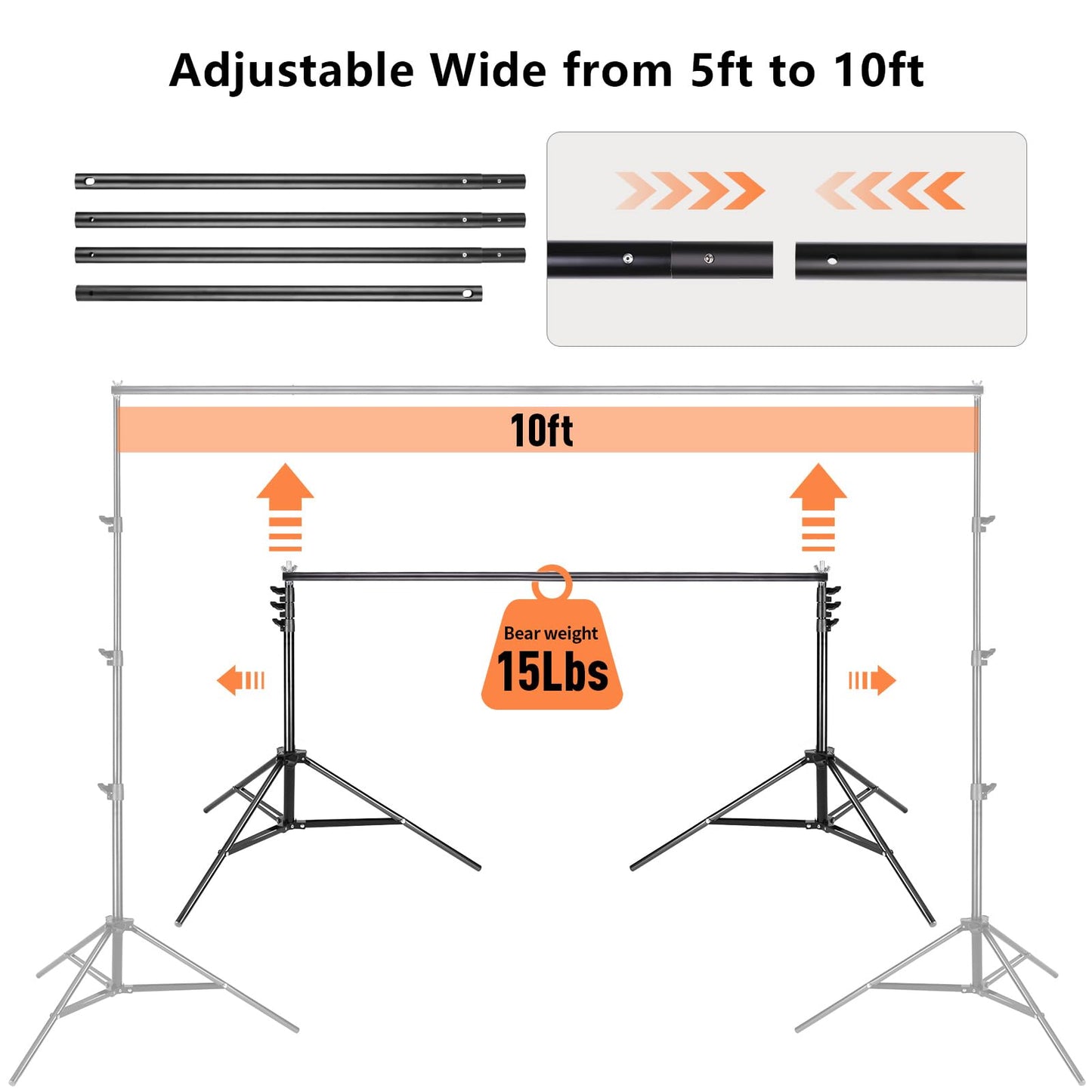 Backdrop Stand 8.5x10ft, Photo Video Studio Adjustable Backdrop Stand for Parties, Wedding, Photography, Advertising Display