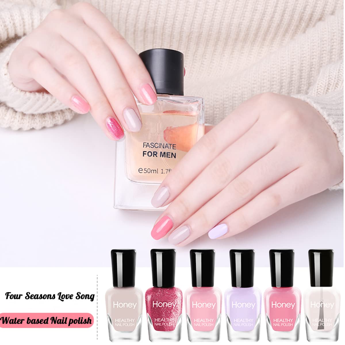 Non Toxic Nail Polish Set, Easy Peel Off and Fast Dry NailPolish Set for Pack, Eco Friendly & Organic Water Based Nail Polish for Women,Teens (6 Bottles)
