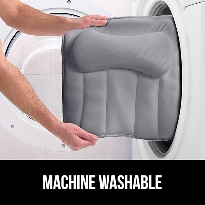 GORILLA GRIP Bath Pillow for Tub with Powerful Suction Cups, Headrest Pillows for Neck and Back Support, Machine Wash, Bathtub and Hot Tub Accessories, Relaxing Spa Gift Essentials for Women, Gray