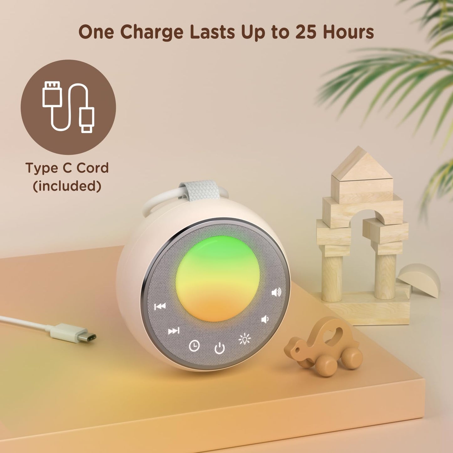 Peakeep White Noise Portable Sound Machine Sleeping Light for Adults Baby, Loud Clear Speaker, 25 Hours Continuous Audio 27 Noise Fan Nature No-looping Sounds, 30 Volume, Battery Operated