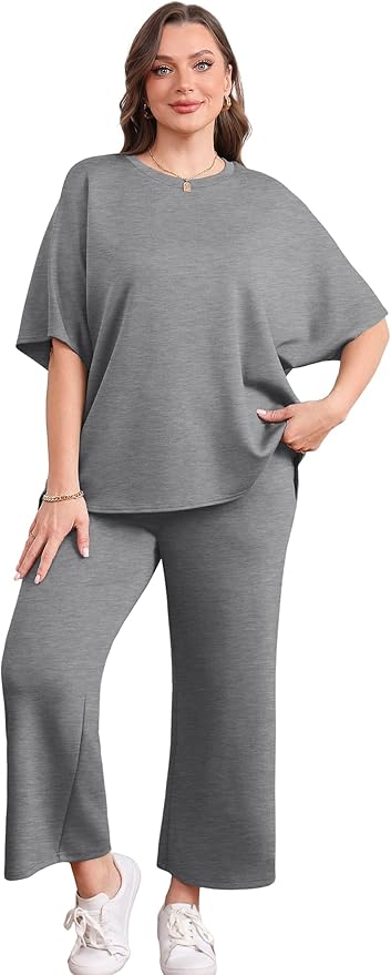 Sampeel Two Piece Sets for Women Summer Outfits Oversized Wide Leg Crop Pants Lounge Sets Airport Beach Vacation Clothes