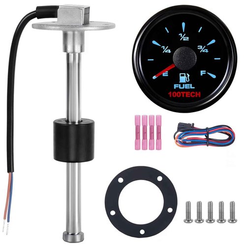 100TECH High Resolution Marine Fuel Sending Unit with Gauge 6"(150mm) SUS316 Stainless Steel Fuel Water Level Sender Unit and Gauge for Boat Truck RV 240-33ohm