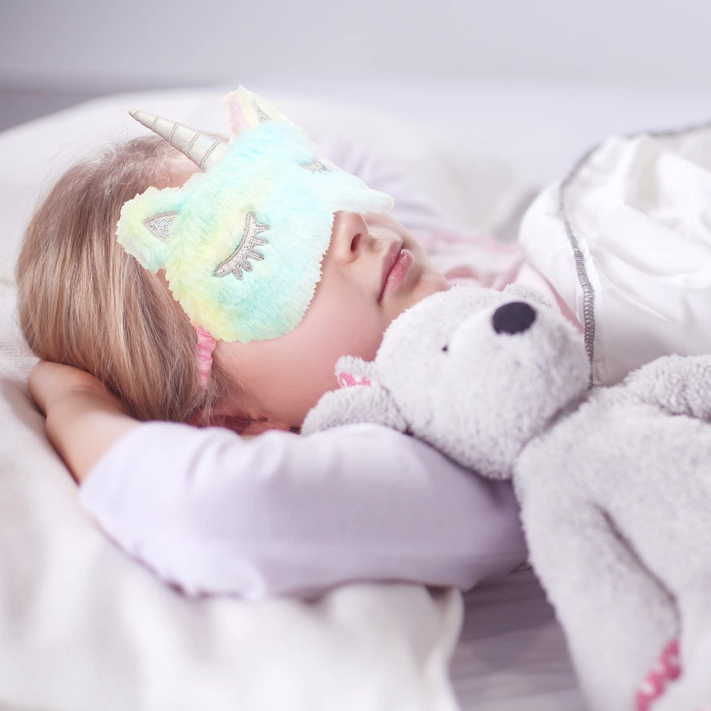 3 Pieces Sleep Mask for Kids, Girls Plush Sleeping Eye Cover Soft Eye Blindfold Cover Animal Shade for Kids(Mixed Colors, Pink, White,Cute Style)