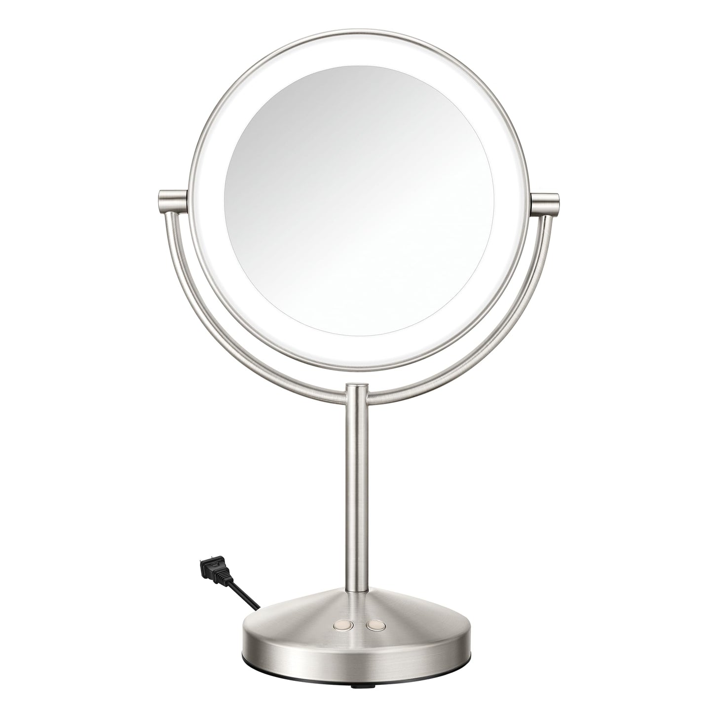 Conair Lighted Makeup Mirror, Double-Sided Vanity Mirror with 1X/10X Magnification, 3 Color Modes and 360 Rotation, Satin Nickel, BE401X2