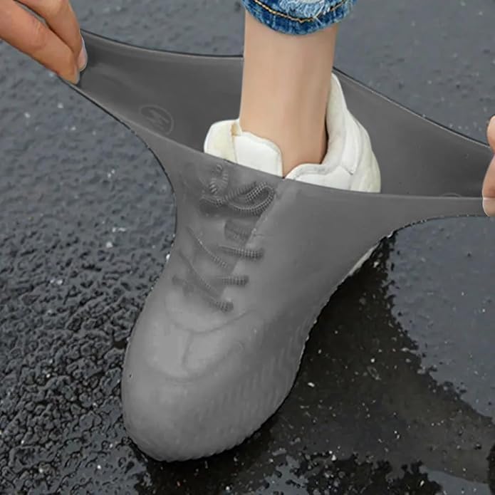 2Pairs Latex Rain Boots, Waterproof Shoe Covers, Reusable for Outdoor Rain Protection - BLACK